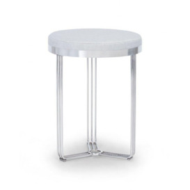 Gillmore Deco - Small Circular Side Table With Silver Upholstered Top and Polished Chrome Frame Table Top Finish: Silver, Frame Colour: Polished Chrom