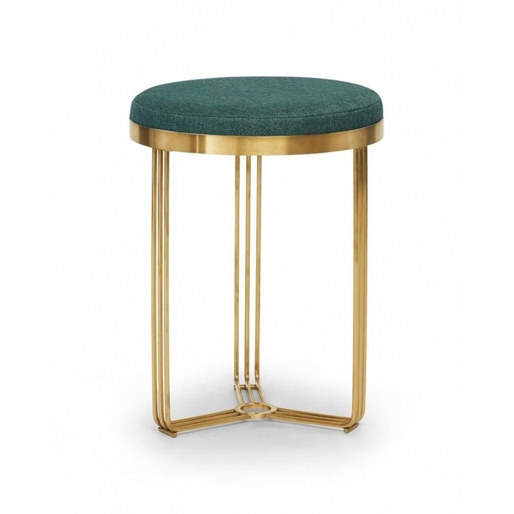 Gillmore Deco - Small Circular Side Table With Green Upholstered Top and Brass Frame Table Top Finish: Green, Frame Colour: Brass