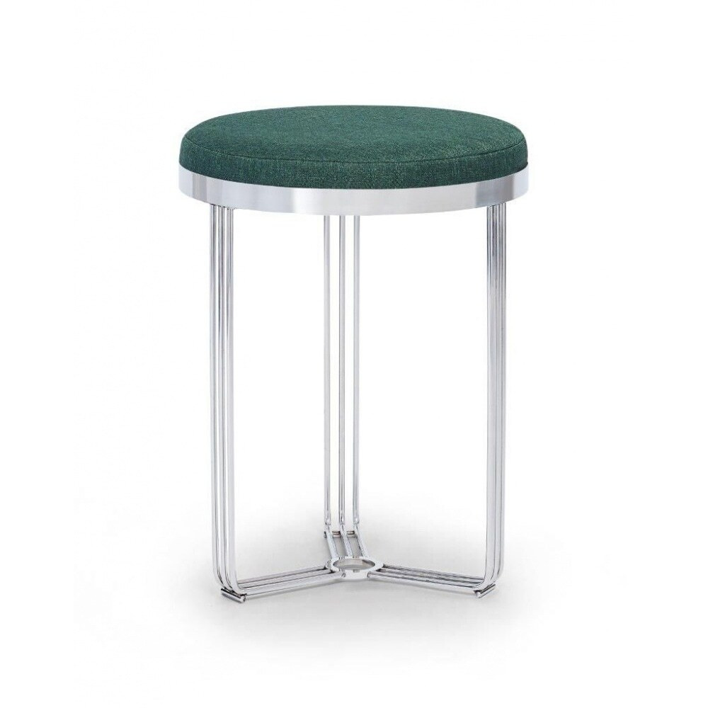 Gillmore Deco - Small Circular Side Table With Green Upholstered Top and Polished Chrome Frame Table Top Finish: Green, Frame Colour: Polished Chrome