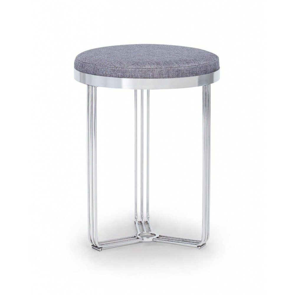 Gillmore Deco - Small Circular Side Table With Pewter Upholstered Top and Polished Chrome Frame Table Top Finish: Pewter, Frame Colour: Polished Chrom