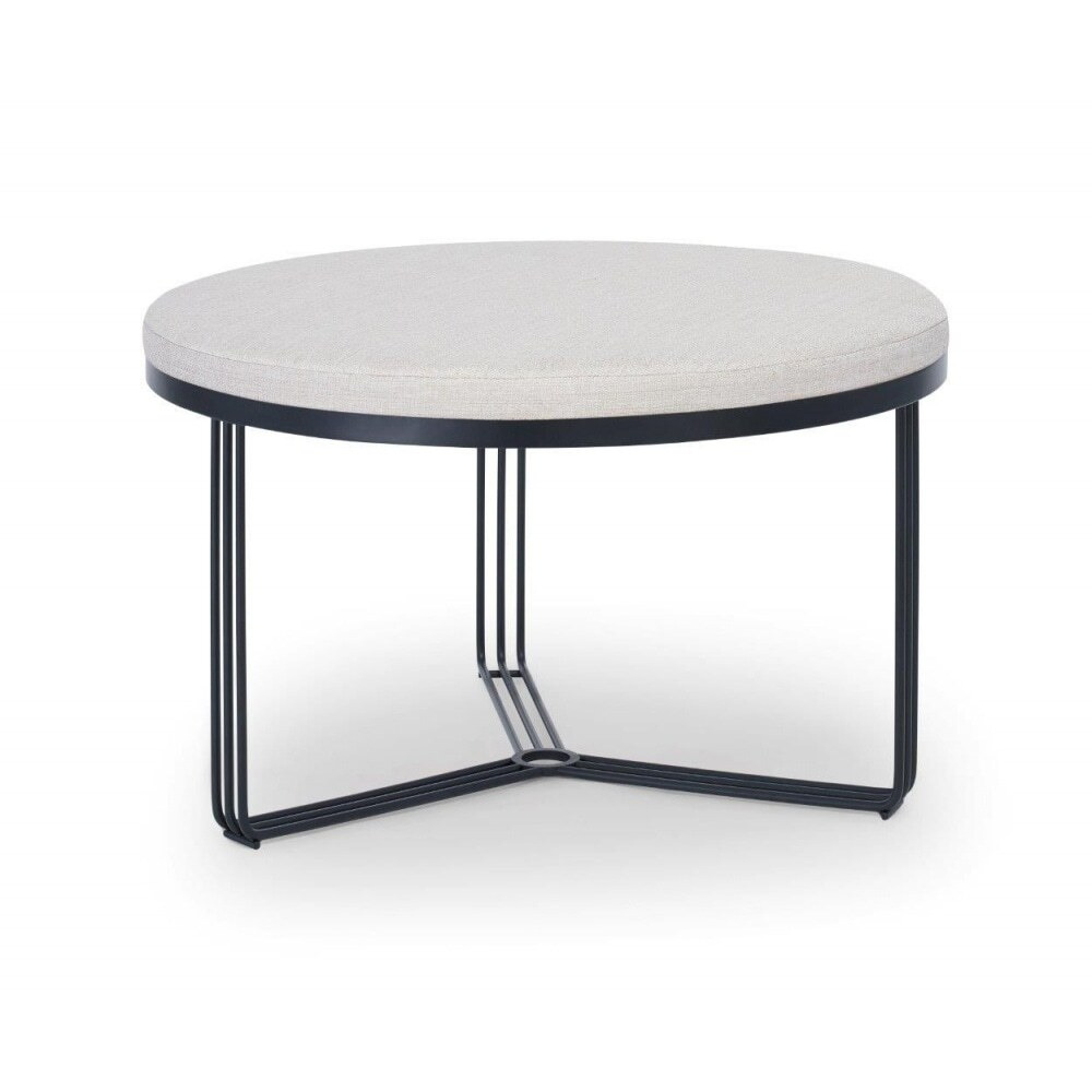 Gillmore Deco - Medium Circular Coffee Table With Natural Fabric and Black Powder Frame Table Top Finish: Natural, Frame Colour: Black Powder