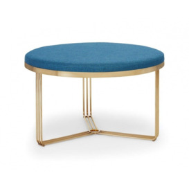 Gillmore Deco - Medium Circular Coffee Table With Blue Fabric and Brass Frame Table Top Finish: Blue, Frame Colour: Brass