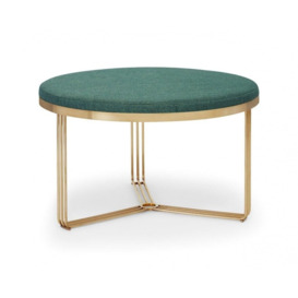 Gillmore Deco - Medium Circular Coffee Table With Green Fabric and Brass Frame Table Top Finish: Green, Frame Colour: Brass