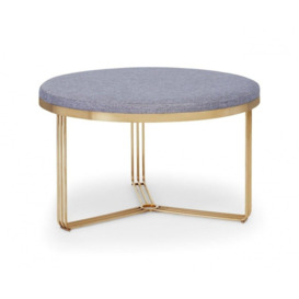 Gillmore Deco - Medium Circular Coffee Table With Pewter Fabric and Brass Frame Table Top Finish: Pewter, Frame Colour: Brass