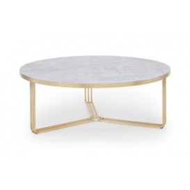 Gillmore Deco - Large Circular Coffee Table With Pale Stone Top And Brass Frame Table Top Finish: Pale Stone, Frame Colour: Brass