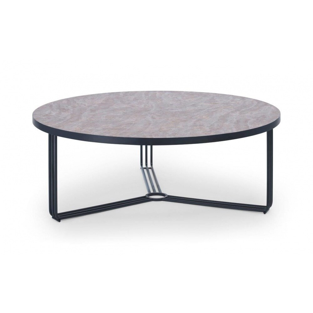 Gillmore Deco - Large Circular Coffee Table With Dark Stone Top And Black Powder Table Top Finish: Dark Stone, Frame Colour: Black Powder