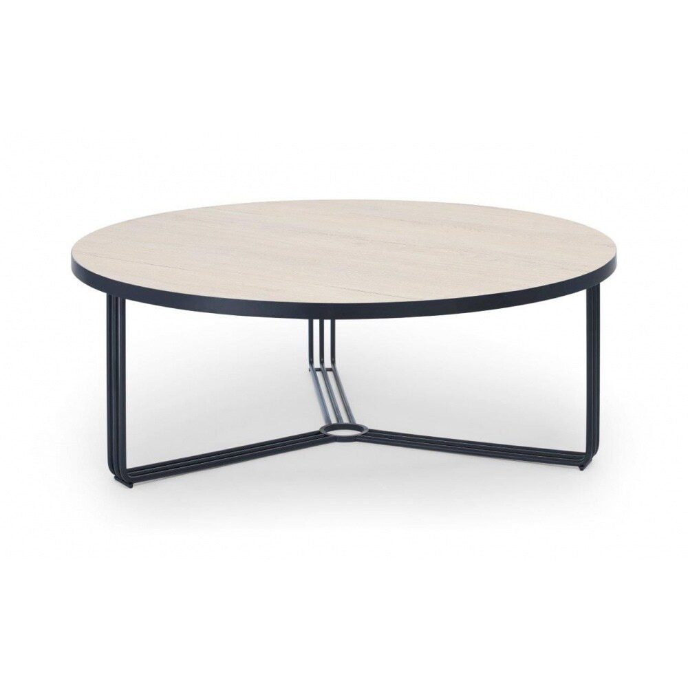 Gillmore Deco - Large Circular Coffee Table With Pale Wood Top and Black Powder Frame Table Top Finish: Pale Wood, Frame Colour: Black Powder