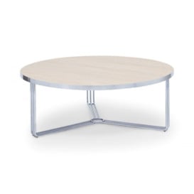 Gillmore Deco - Large Circular Coffee Table With Pale Wood Top and Polished Chrome Frame Table Top Finish: Pale Wood, Frame Colour: Polished Chrome