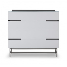 Gillmore Sleek - Contemporary Four Drawer Wide Chest In White With Black Chrome Frame And Accents Frame/Handle Colour: Black Chrome, Unit Colour: Whit