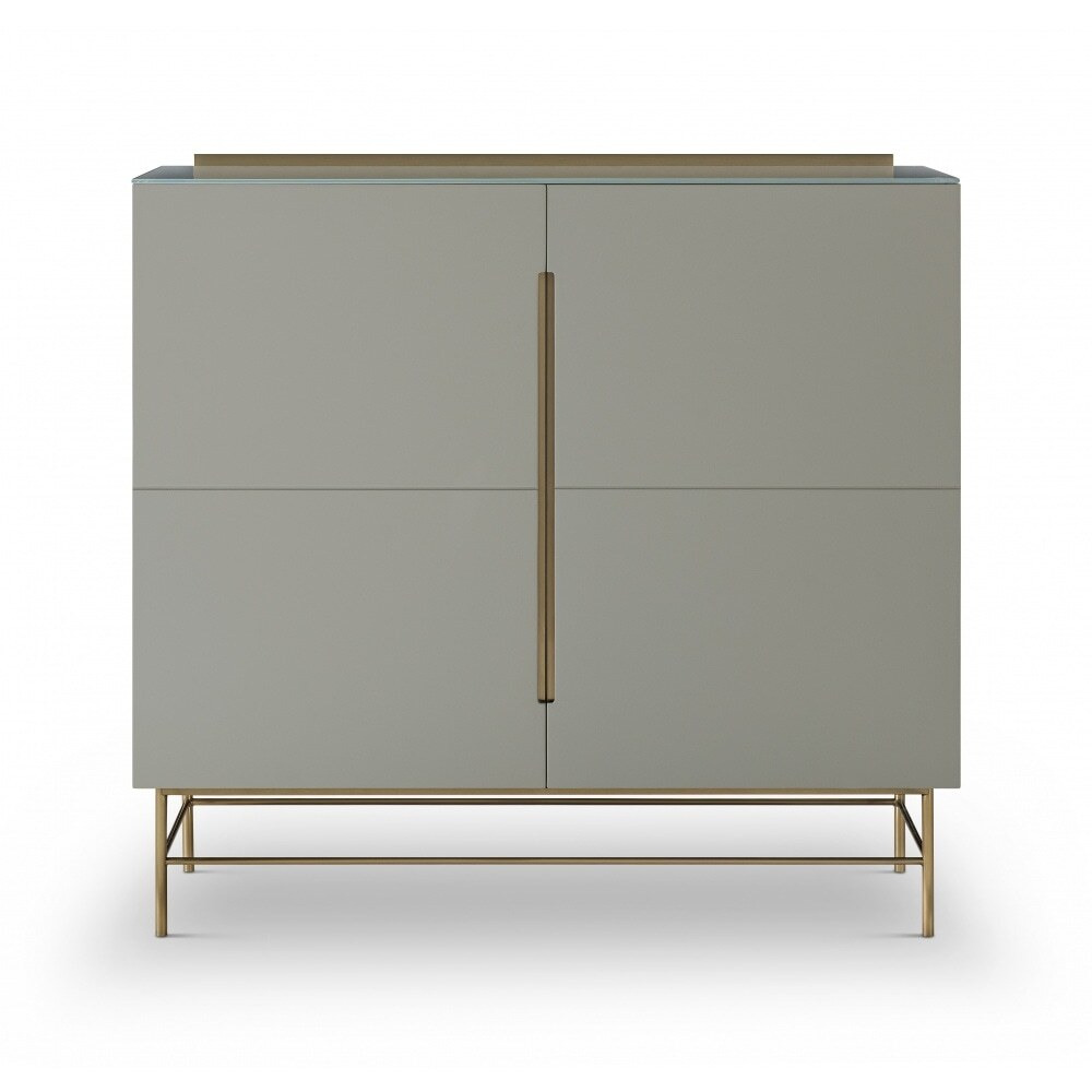 Gillmore Sleek - Contemporary Two Door High Sideboard In Grey With Brass Frame And Accents Frame/Handle Colour: Brass, Unit Colour: Grey