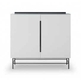 Gillmore Sleek - Contemporary Two Door High Sideboard In White With Black Chrome Frame And Accents Frame/Handle Colour: Black Chrome, Unit Colour: Whi