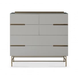 Gillmore Sleek - Contemporary Six Drawer Wide Chest In Grey With Brass Frame And Accents Frame/Handle Colour: Brass, Unit Colour: Grey