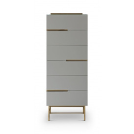 Gillmore Sleek - Contemporary Six Drawer Narrow Chest In Grey With Brass Frame And Accents Frame/Handle Colour: Brass, Unit Colour: Grey