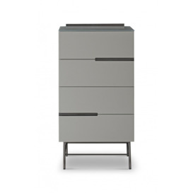 Gillmore Sleek - Contemporary Four Drawer Narrow Chest In Grey With Black Chrome Frame And Accents Frame/Handle Colour: Black Chrome, Unit Colour: Gre