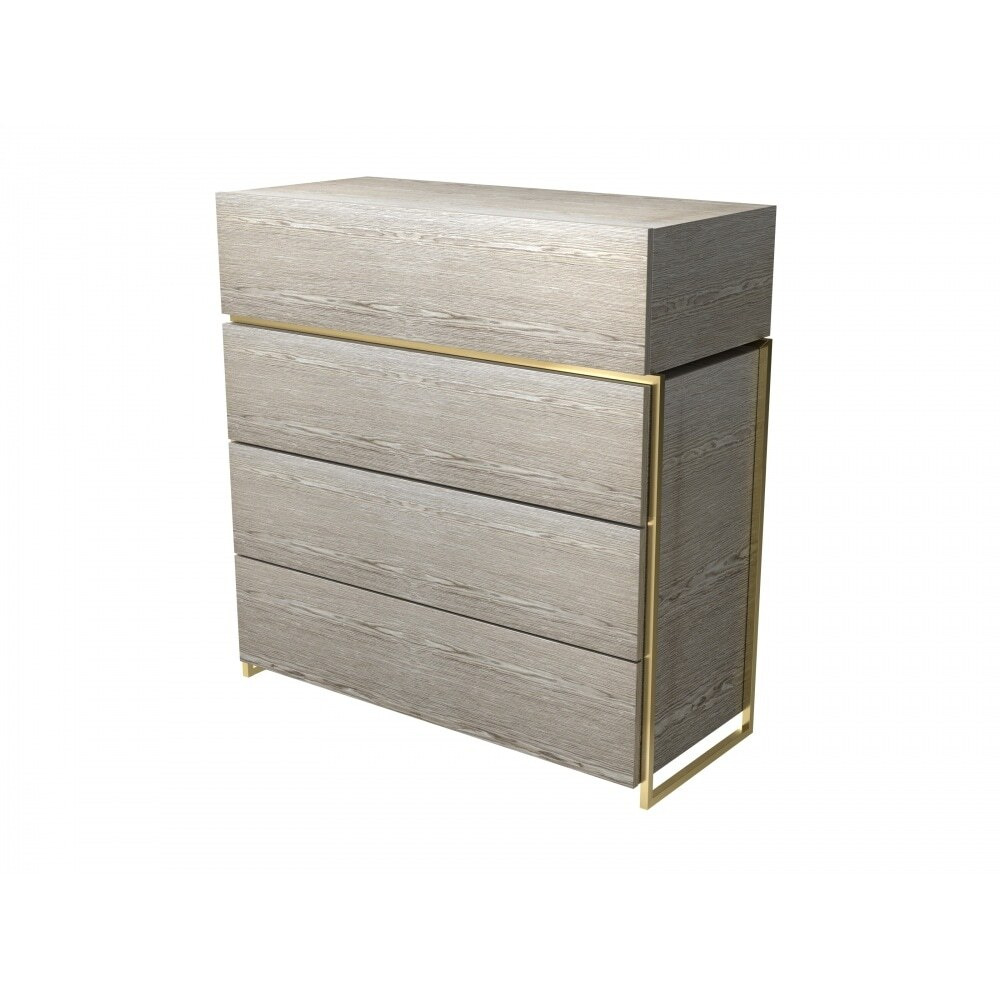 Gillmore Luxe - Four Drawer Chest In Weathered Oak With Brushed Brass Frame Frame Colour: Brushed Brass, Unit Colour: Weathered Oak