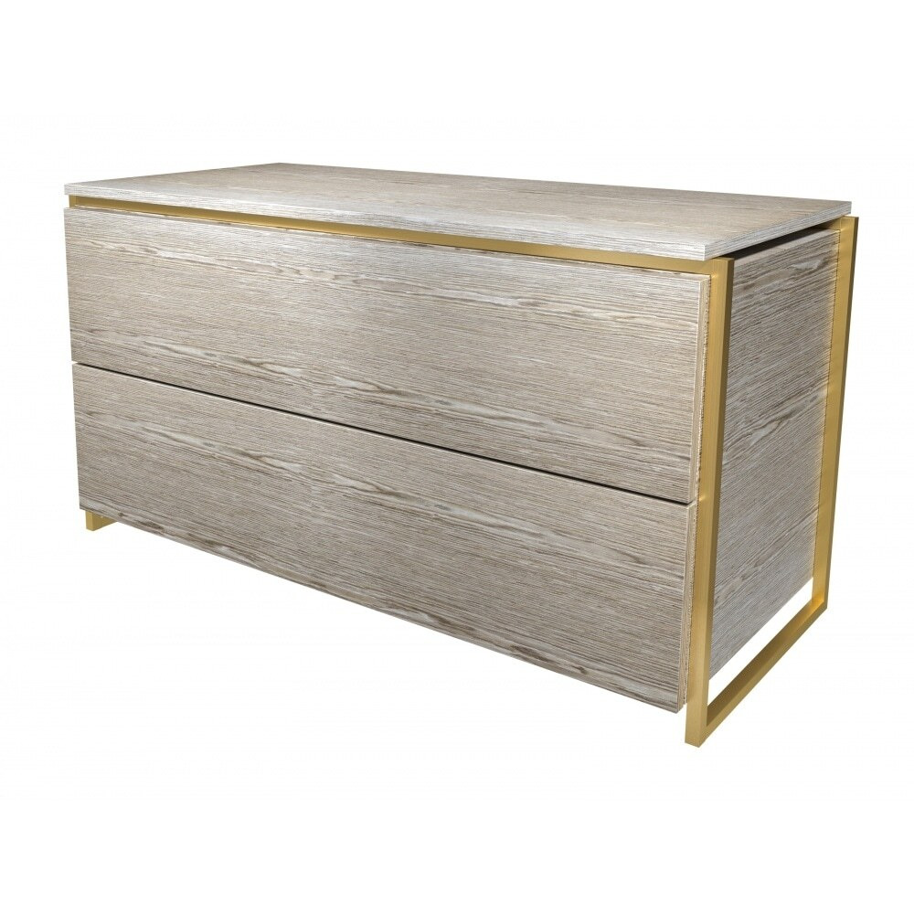 Gillmore Luxe - Two Drawer Chest In Weathered Oak With Brushed Brass Frame Frame Colour: Brushed Brass, Unit Colour: Weathered Oak