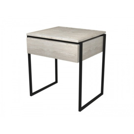 Gillmore Luxe - Side Table With Drawer In Weathered Oak With Matt Black Frame Frame Colour: Matt Black, Unit Colour: Weathered Oak
