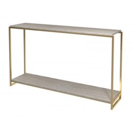 Gillmore Luxe - Narrow Console Table In Weathered Oak With Brushed Brass Frame Frame Colour: Brushed Brass, Unit Colour: Weathered Oak