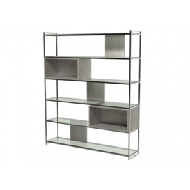 Gillmore Luxe - High Bookcase In Weathered Oak With Polished Chrome Frame Metal Frame Finish: Polished Chrome, Unit Colour: Weathered Oak
