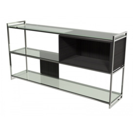 Gillmore Luxe - Low Bookcase In Black Stained Oak With Polished Chrome Frame Metal Frame Finish: Polished Chrome, Unit Colour: Black Stained Oak