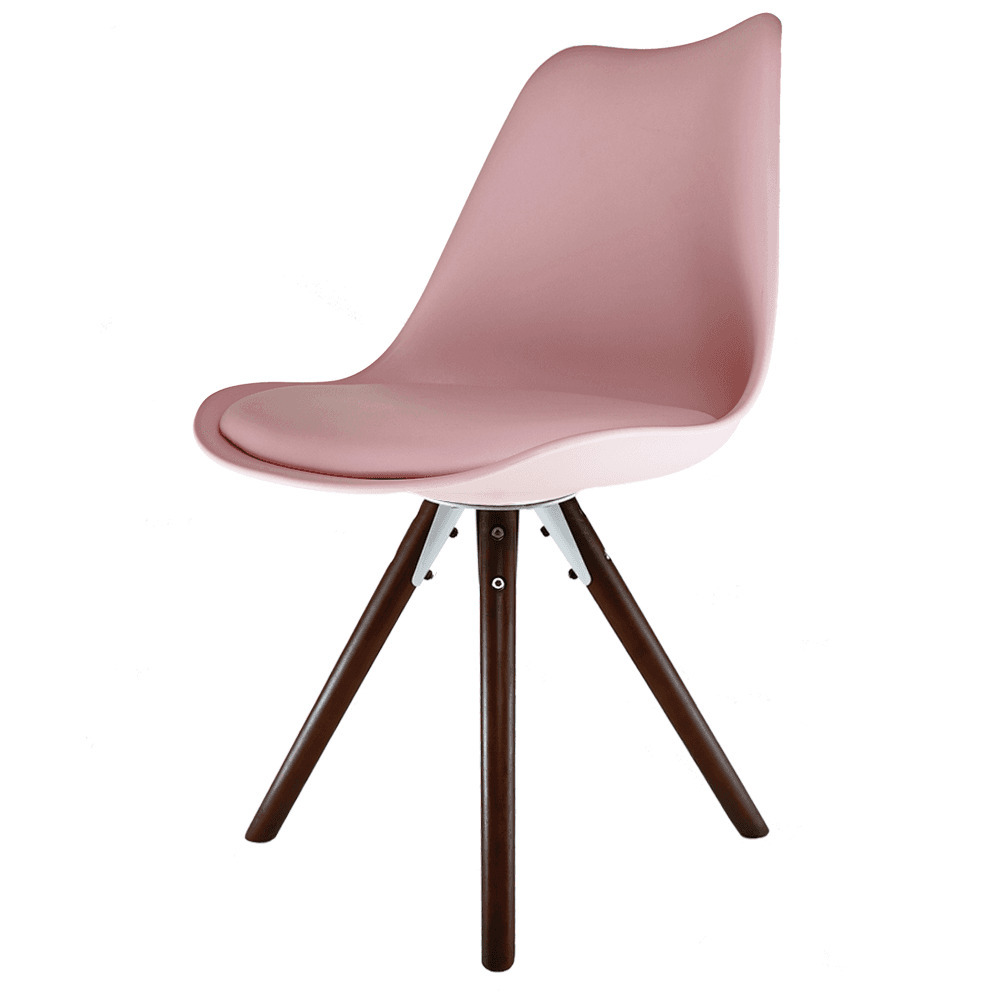 Fusion Living Soho Blush Pink Plastic Dining Chair with Pyramid Dark Wood Legs