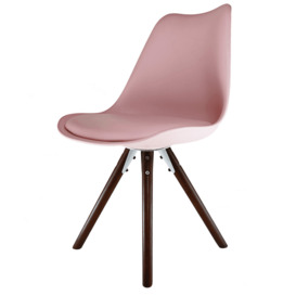 "Fusion Living Soho Blush Pink Plastic Dining Chair with Pyramid Dark Wood Legs "
