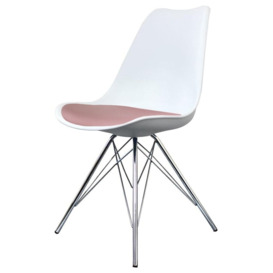 "Fusion Living Soho White and Blush Pink Dining Chair with Chrome Metal Legs "