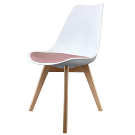 "Fusion Living Soho White and Blush Pink Dining Chair with Squared Light Wood Legs "