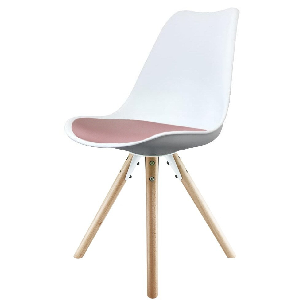 Fusion Living Soho White and Blush Pink Dining Chair with Pyramid Light Wood Legs