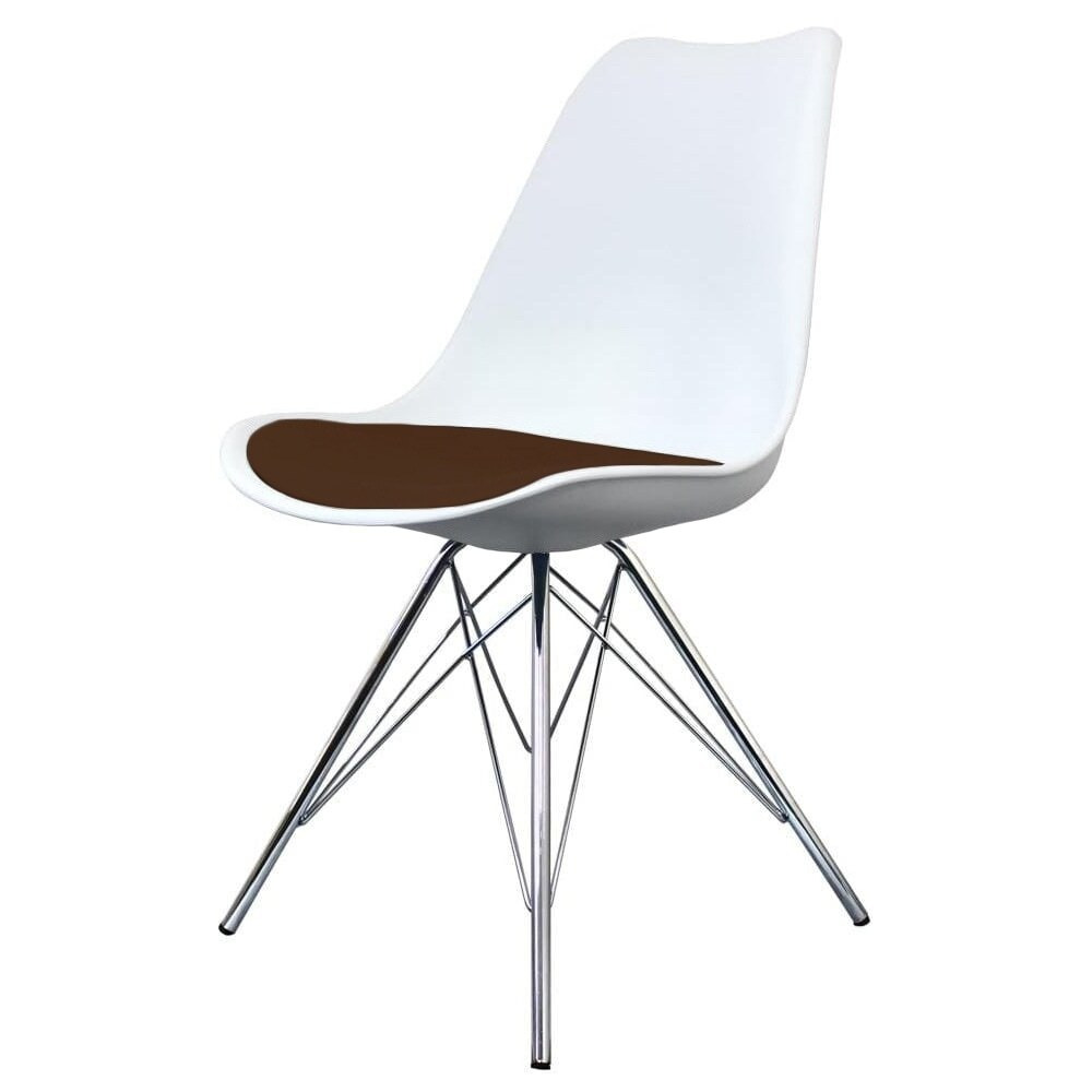 Fusion Living Soho White and Chocolate Brown Plastic Dining Chair with Chrome Metal Legs