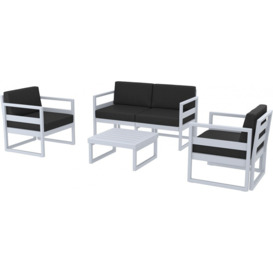 Fusion Living Mykonos Indoor/Outdoor Lounge Set - Silver/Grey Frame With Black Cushions Frame Colour: Silver/Grey, Cushion Colour: Black