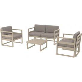 Fusion Living Mykonos Indoor/Outdoor Lounge Set - Taupe Frame With Light Brown Cushions Frame Colour: Taupe, Cushion Colour: Light Brown