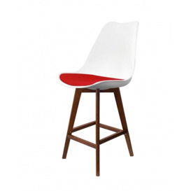 Fusion Living Soho White and Red Plastic Bar Stool with Dark Wood Legs