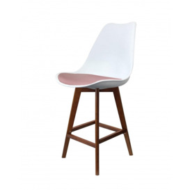 Fusion Living Soho White and Blush Pink Plastic Bar Stool with Dark Wood Legs