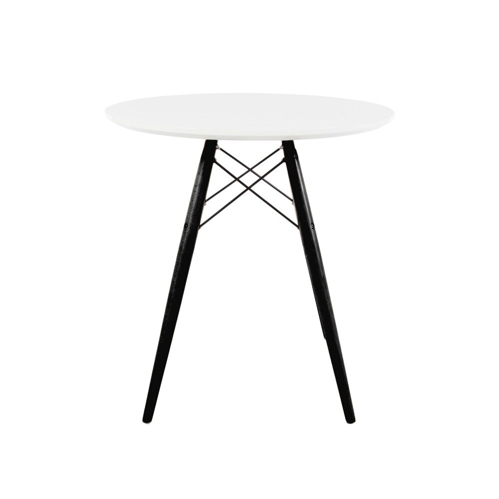 Fusion Living Eiffel Inspired Set  Small White Circular Dining Table with Black Wood Legs with Two Chairs - Red (Black Wood Legs) Chair Colour: Red (B