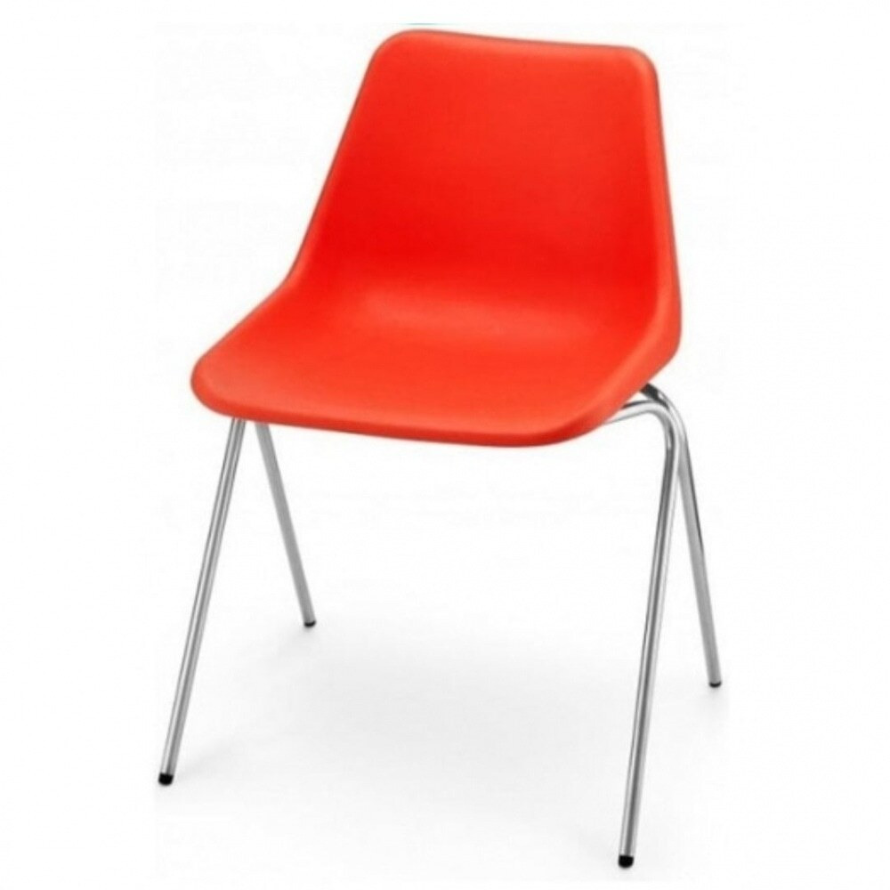 Hille Bright Orange Robin Day Poly Side Plastic Chair leg colour: Light Grey Powder Coated