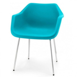Hille Bright Blue Robin Day Plastic Armchair leg colour: Black Powder Coated