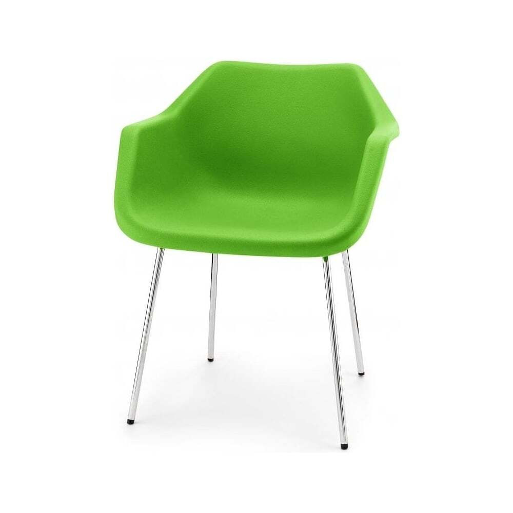 Hille Bright Green Robin Day Plastic Armchair leg colour: Chrome Effect Silver