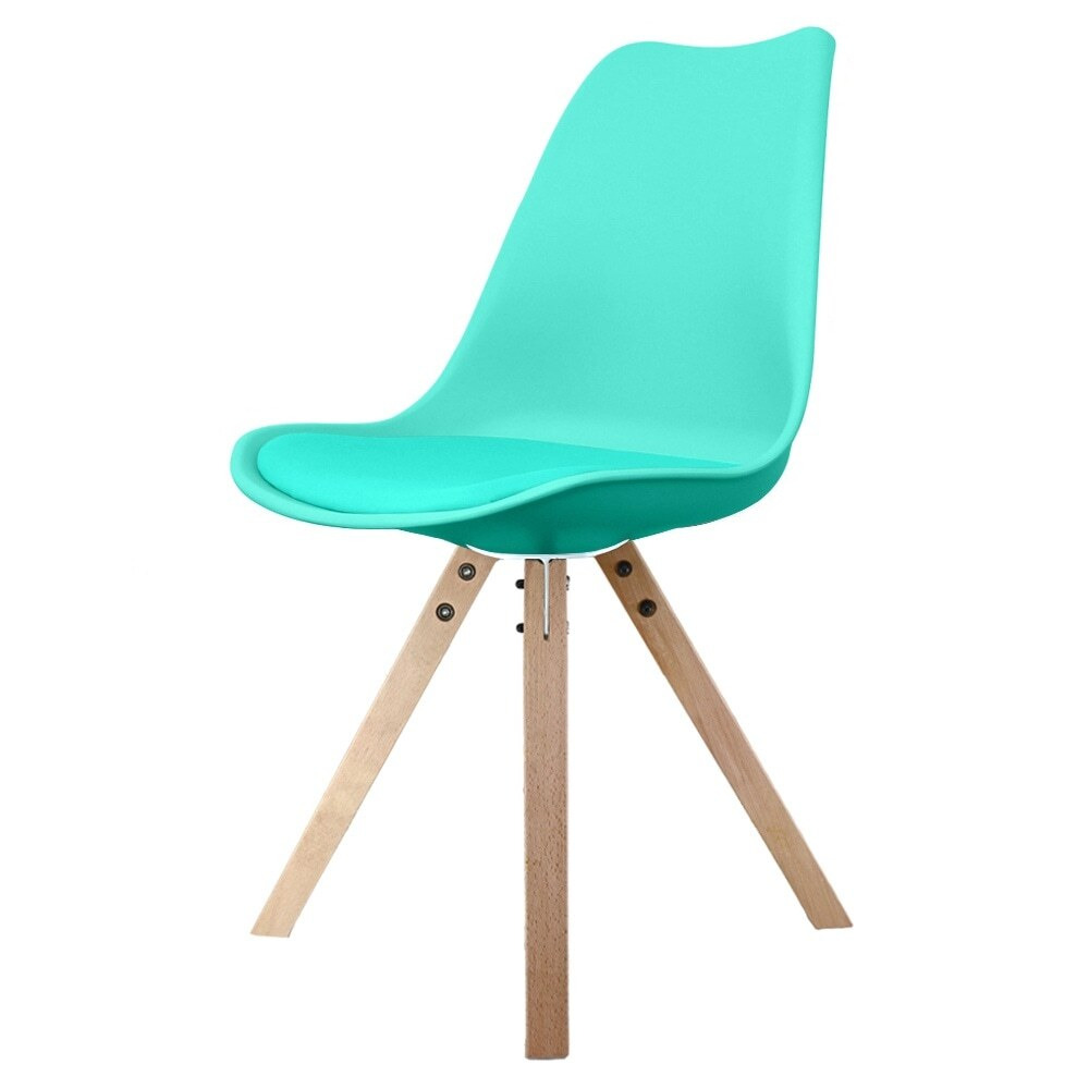 Fusion Living Soho Aqua Blue Plastic Dining Chair with Light Square Pyramid Legs