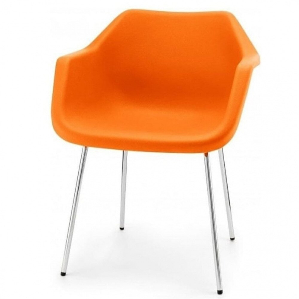 Hille Bright Orange Robin Day Plastic Armchair leg colour: Chrome Effect Silver