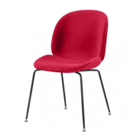 Fusion Living Luxurious Red Velvet Dining Chair with Black Metal Legs