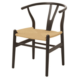 Fusion Living Wishbone Matte Black Beechwood And Hemp Weave Dining Chair