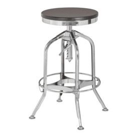 Fusion Living Industrial Black Ash Wood and Silver Chrome Metal Adjustable Barstool