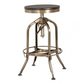 Fusion Living Industrial Black Ash Wood and Gold Brass Metal Adjustable Barstool