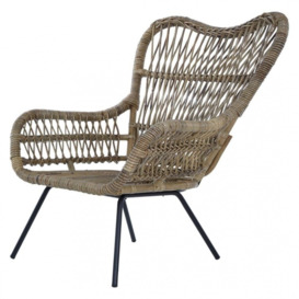 Fusion Living Grey Natural Rattan Curved Statement Armchair