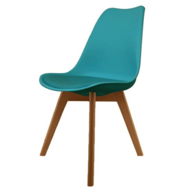 Fusion Living Soho Teal Plastic Dining Chair with Squared Medium Wood Legs - interlock