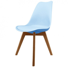 "Fusion Living Soho Blue Plastic Dining Chair with Squared Medium Walnut Wood Legs - interlock "