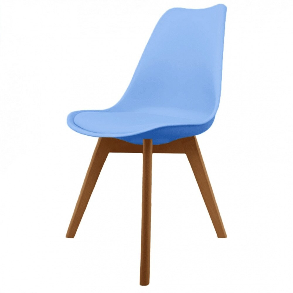 Fusion Living Soho Blue Plastic Dining Chair with Squared Medium Wood Legs - interlock