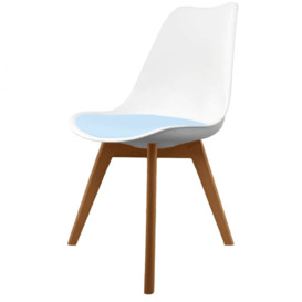 "Fusion Living Soho White and Blue Dining Chair with Squared Medium Walnut Wood Legs - interlock "