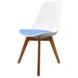 "Fusion Living Soho White and Blue Dining Chair with Squared Medium Wood Legs - interlock "